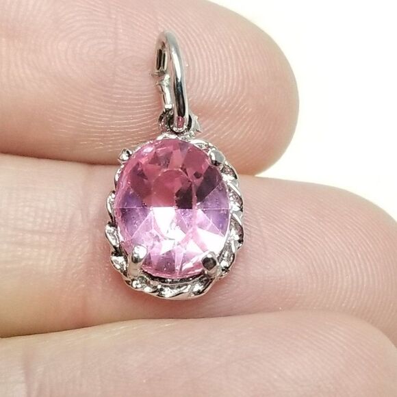 Vintage Light Pink Oval Rhinestone Pendant Charm, Birthstone Jewelry, Estate - Picture 1 of 5